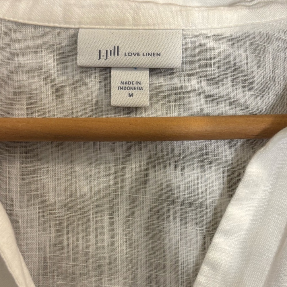 J.Jill love linen long sleeve white button up blouse w/ drawstring hem - Picture 2 of 4
